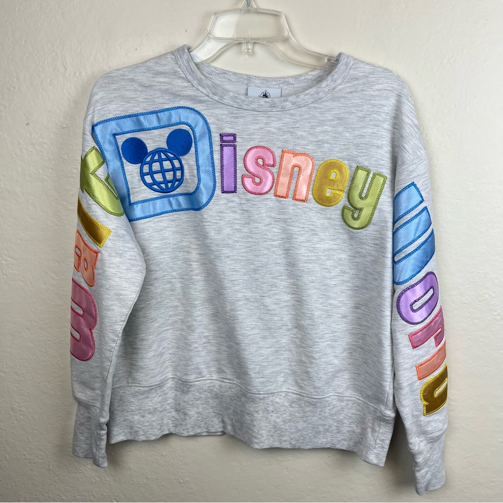 WDW-Disney mult-colored spell out grey sweatshirt-Woman’s Small
